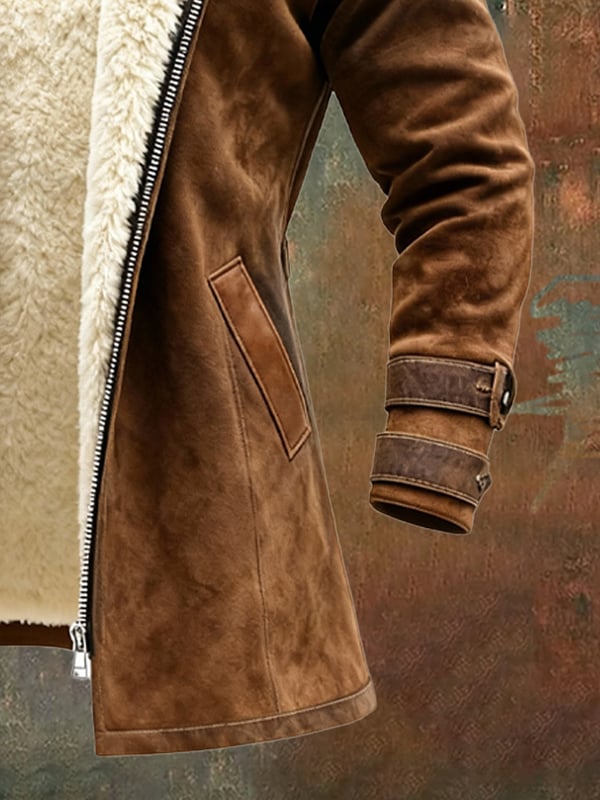 Rakibul - מעיל רטרו מזמש ועור עם עיצוב טלאים