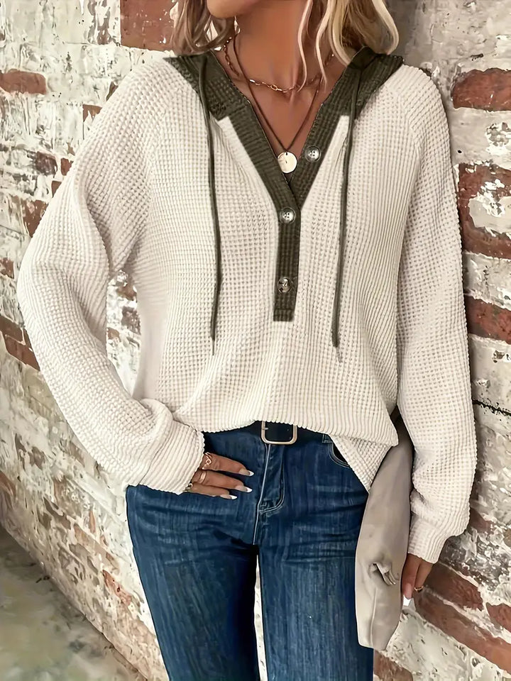 Snezhana - סווטשירט עם שרוולים ארוכים, כפתורים קדמיים ושרוך