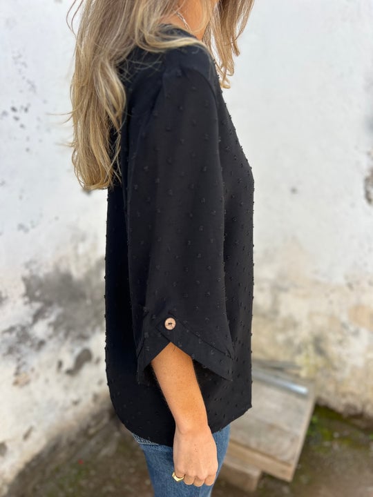 Lyutsiya - חולצת קז'ואל עם צווארון עגול ושרוולים ארוכים עם רקמה