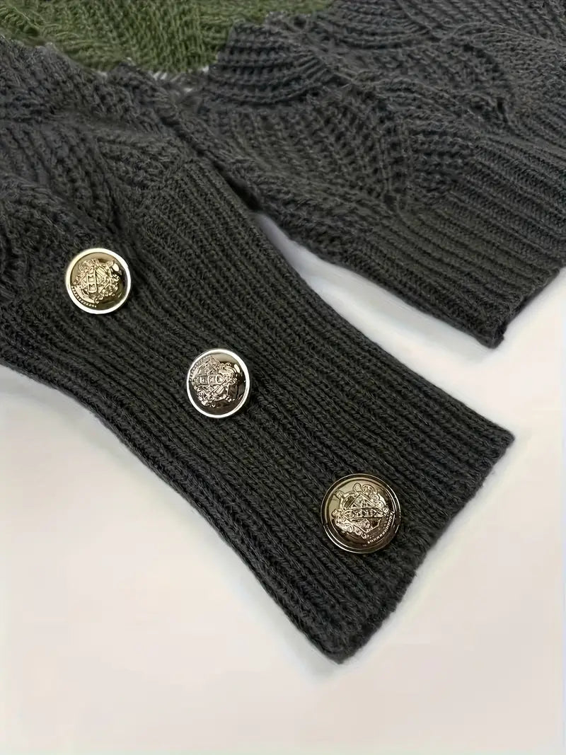 Renilda - סוודר סרוג אלגנטי עם צווארון V