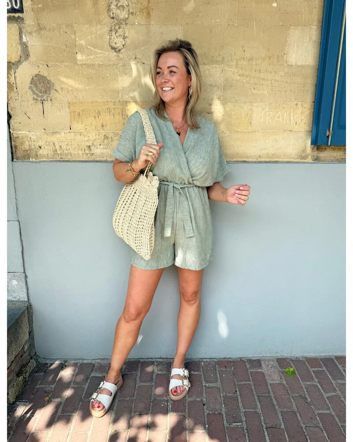 Lerusik - אוברול קצר עם שרוולים קצרים מבד פשתן