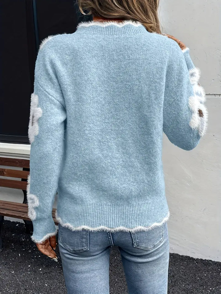 Melanira - סוודר פרחוני מסוגנן עם צווארון V