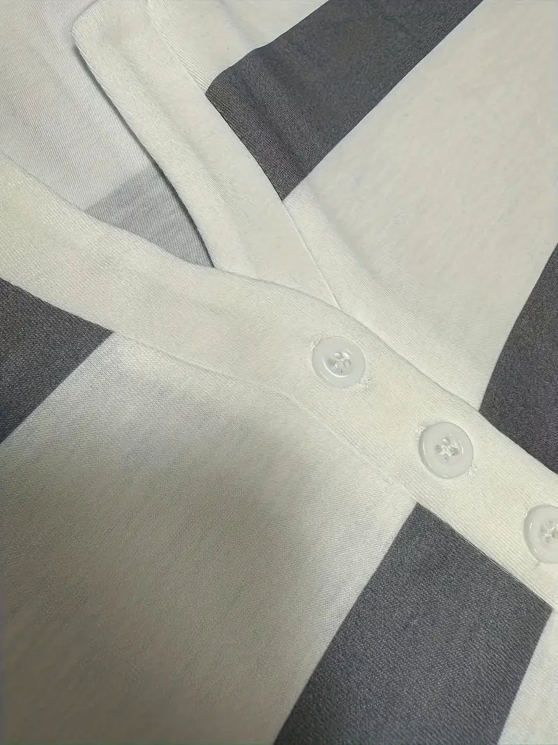 Dakota - טי שירט קז'ואל עם צווארון V והדפס פסים