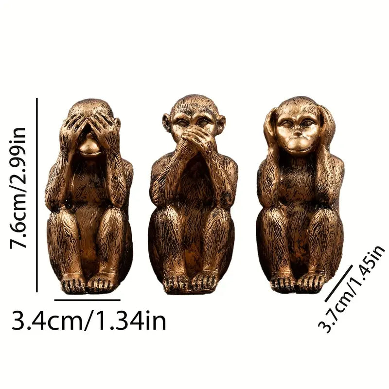 WiseChimp - סט פסלי קוף דקורטיביים משרף, 3 יח'