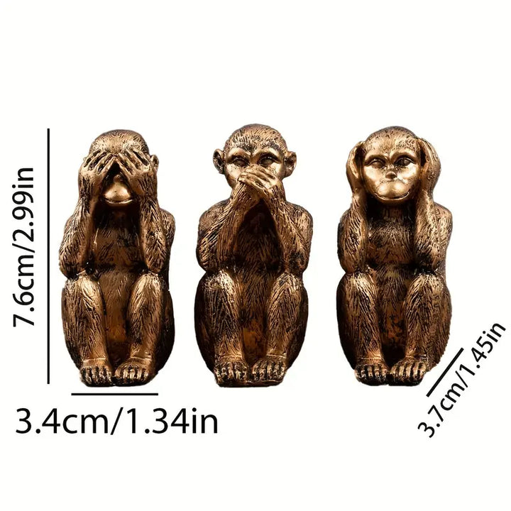 WiseChimp - סט פסלי קוף דקורטיביים משרף, 3 יח'