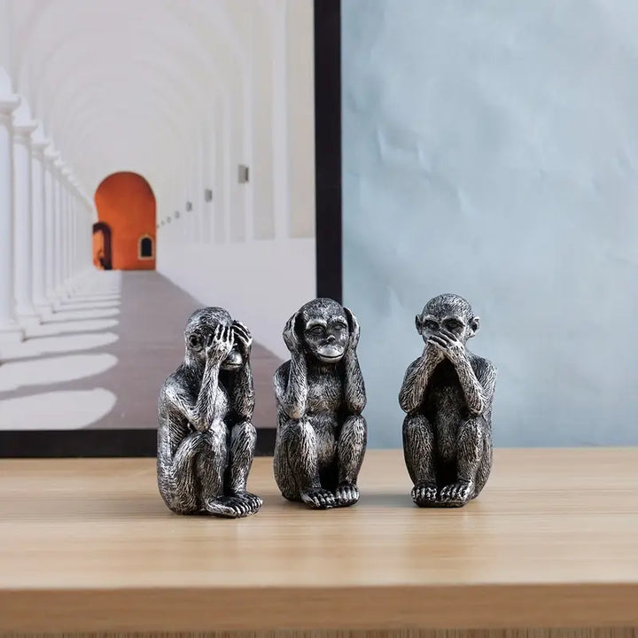 WiseChimp - סט פסלי קוף דקורטיביים משרף, 3 יח'