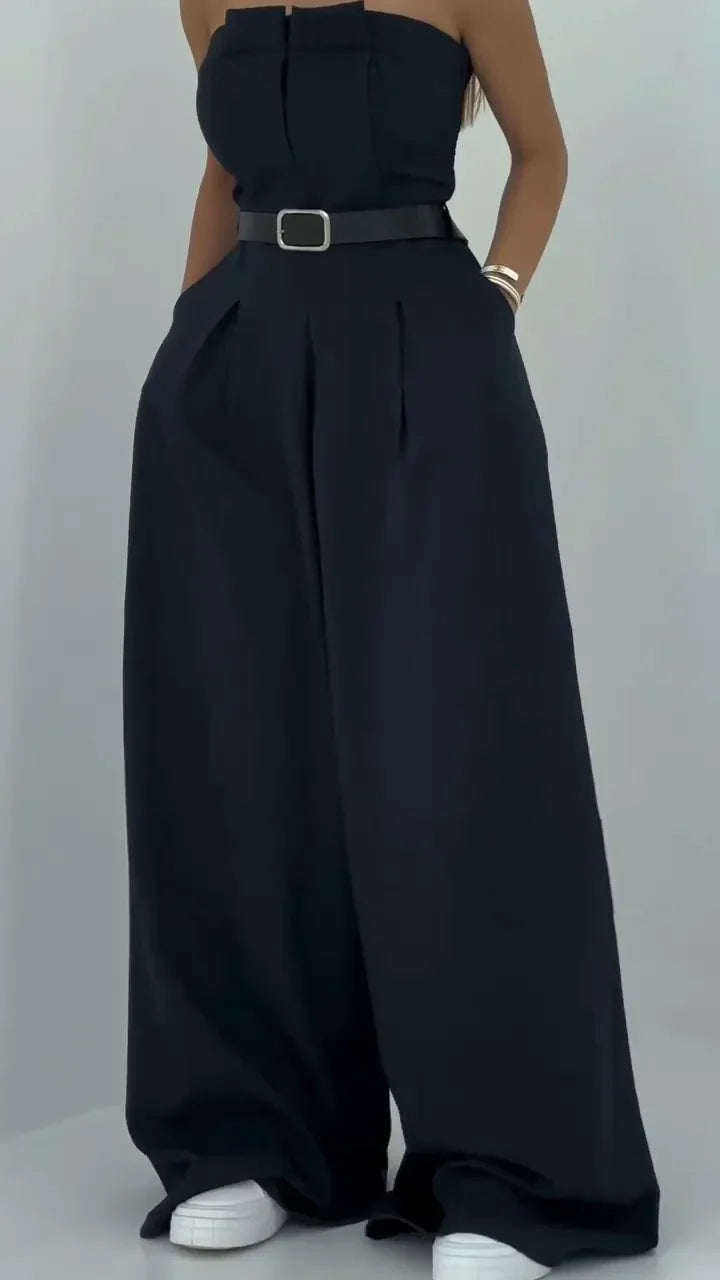 Lavara - סט ז'קט קצר ומכנסיים רחבים