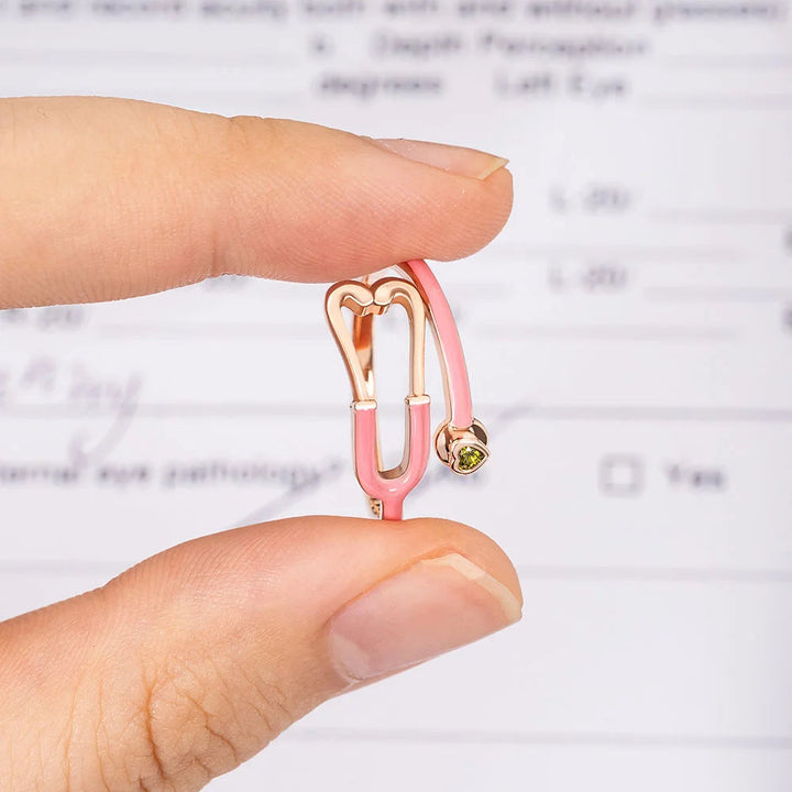 Caitleen - טבעת סטטוסקופ עם אבן לידה בצורת לב