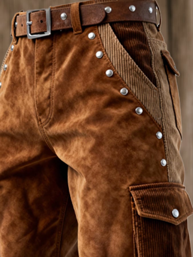 Curran - מכנסי קורדרוי עם תפרים וציציות בסגנון וינטג' להרפתקאות בחוץ