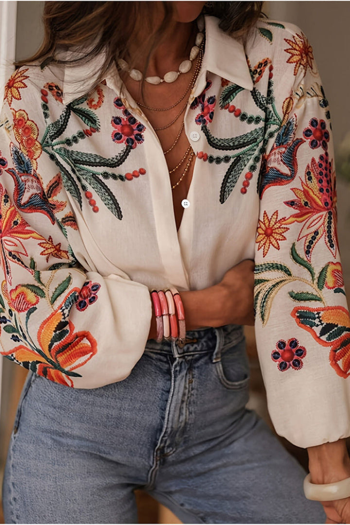 Mariluna - חולצה קז'ואלית עם שרוולים ארוכים והדפס פרחוני