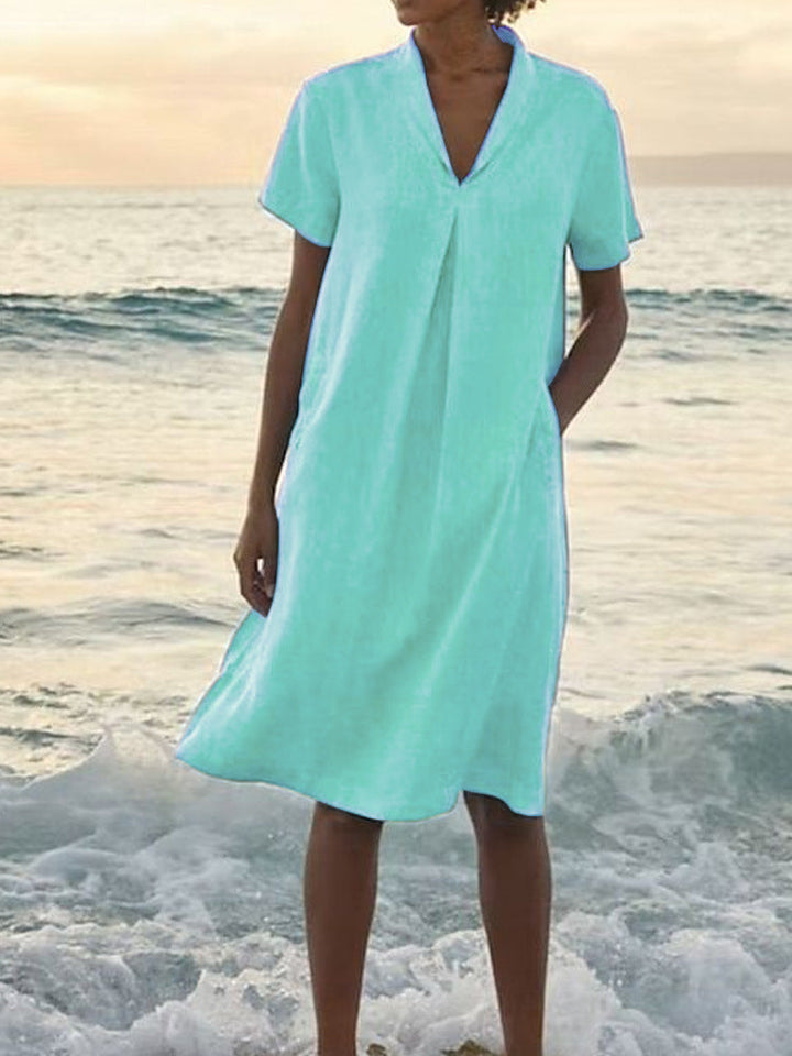 Laurie - שמלת שרוולים קצרים עם כיסים