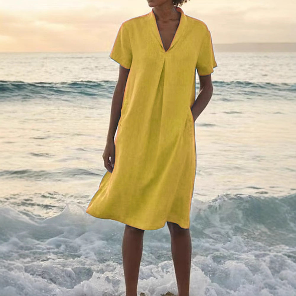 Laurie - שמלת שרוולים קצרים עם כיסים