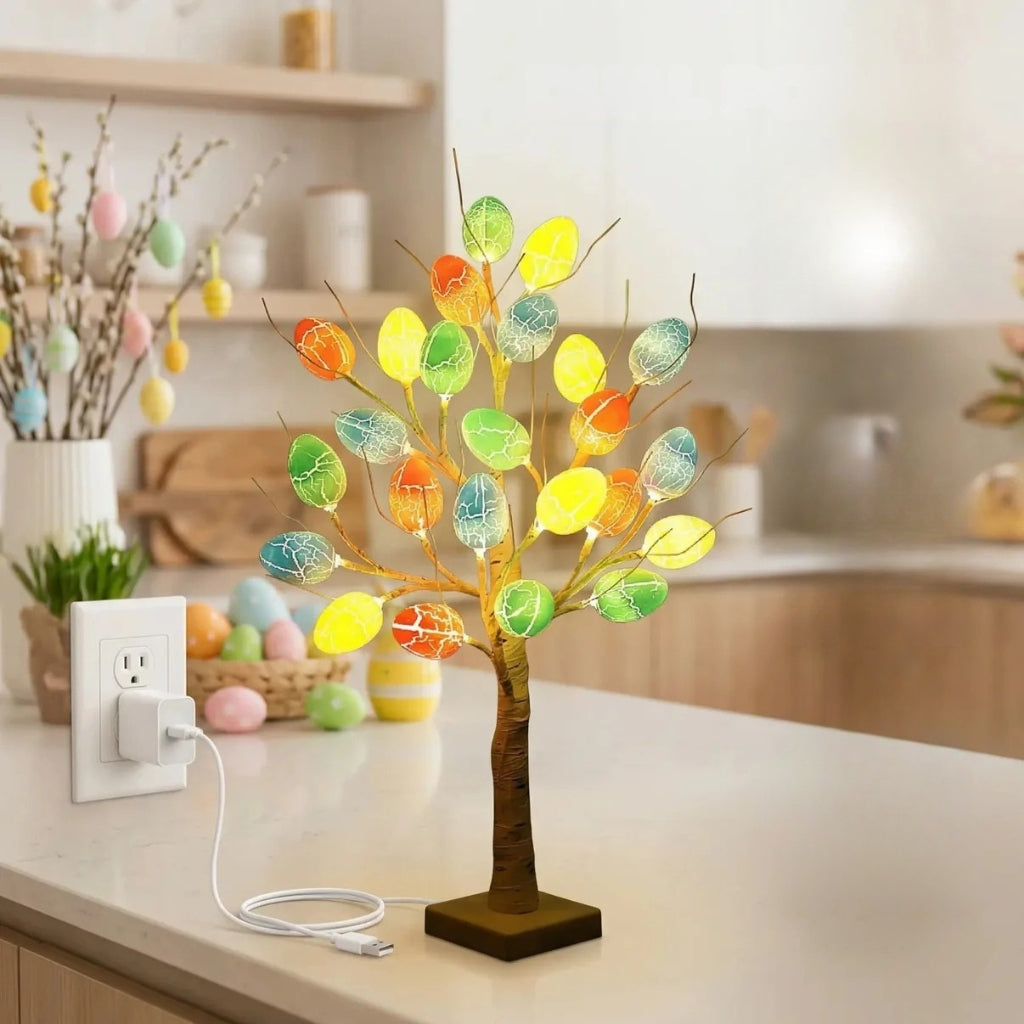 SpringAura - עץ חג הפסחא צבעוני עם נורות LED לעיצוב ביתי חגיגי