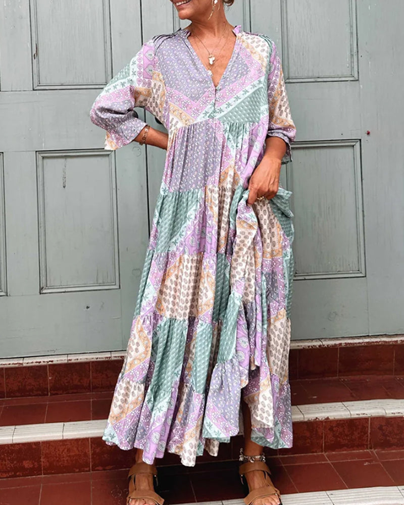 Gunilla - שמלת וי-נייק מודפסת