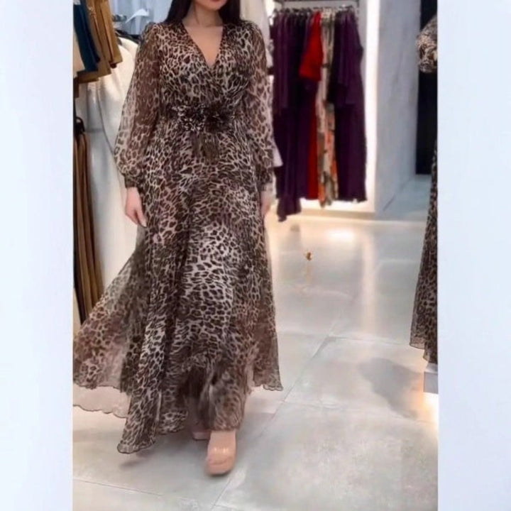 Nalera - שמלת Mxi אלגנטית בהדפס נמר