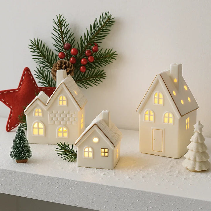 SnowLume - סט קישוט LED לכפר חג מולד קרמי