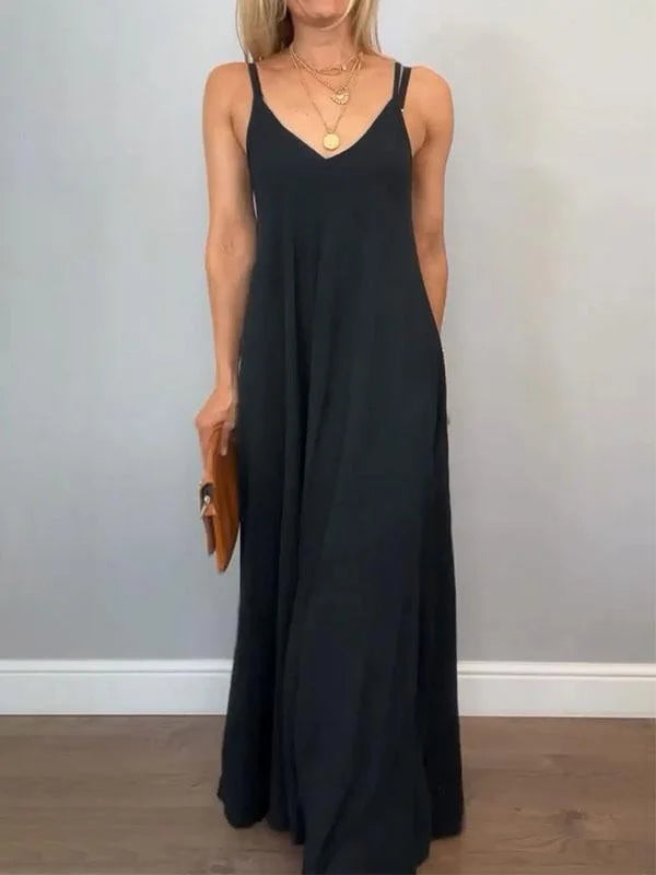 Jolanta - שמלת V צווארון מסוגננת מכותנה ופשתן