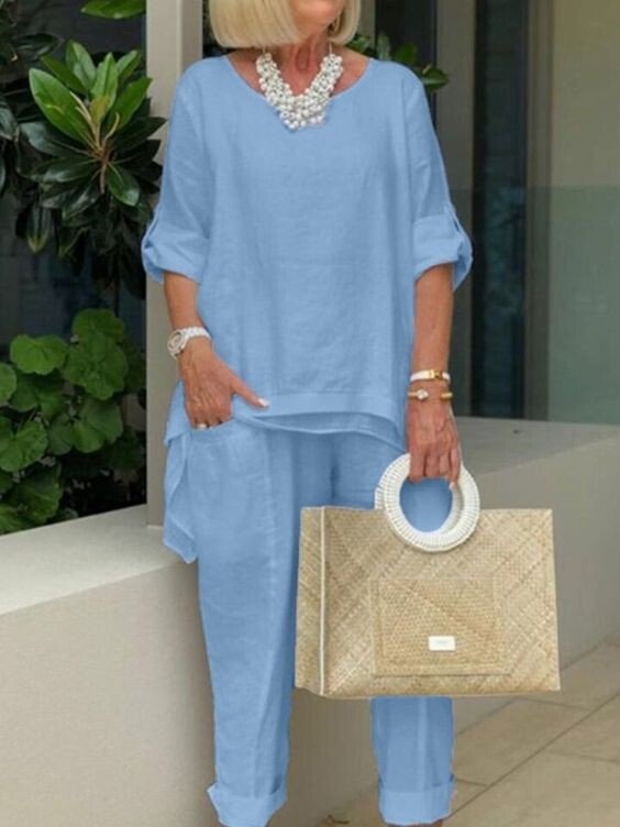 Danni - חליפת קז'ואל דו-חלקית עם מפתח עגול