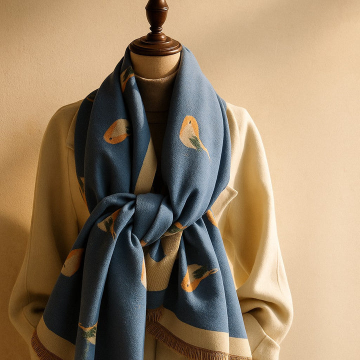 Jesmyn - צעיף צמר דו-צדדי עם הדפס ציפורים