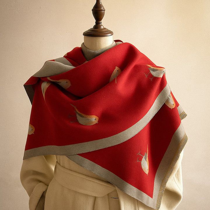 Jesmyn - צעיף צמר דו-צדדי עם הדפס ציפורים