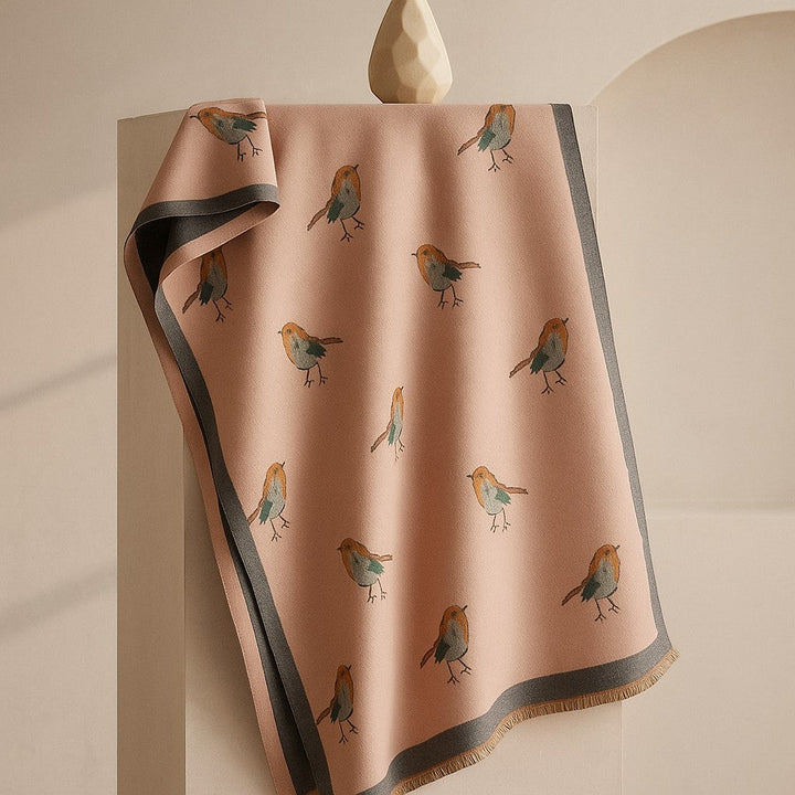 Jesmyn - צעיף צמר דו-צדדי עם הדפס ציפורים