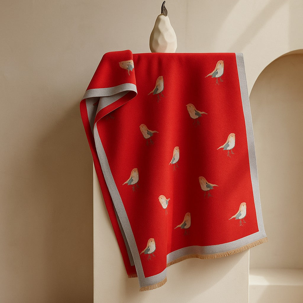 Jesmyn - צעיף צמר דו-צדדי עם הדפס ציפורים