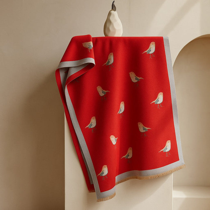 Jesmyn - צעיף צמר דו-צדדי עם הדפס ציפורים