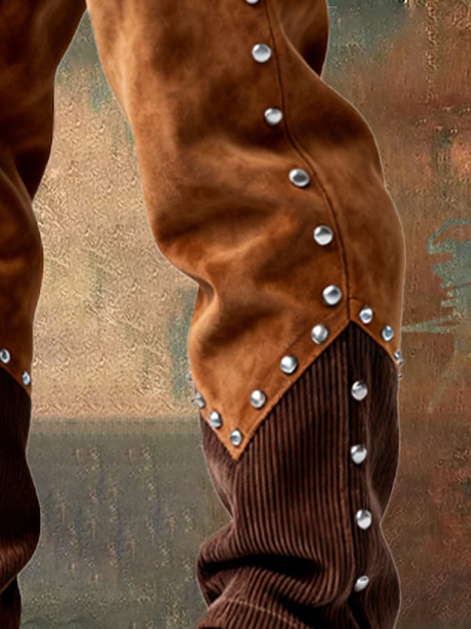 Overton - מכנסי קורדרוי עם תפרים וציציות, בסגנון הרפתקאות וינטג' בחוץ