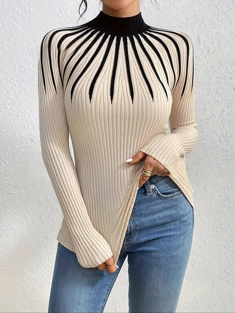 Maider - סוודר אלגנטי עם שרוולים ארוכים וצווארון גבוה