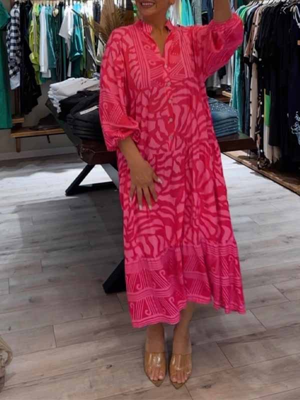 Elyanna - שמלת צווארון V מודפסת