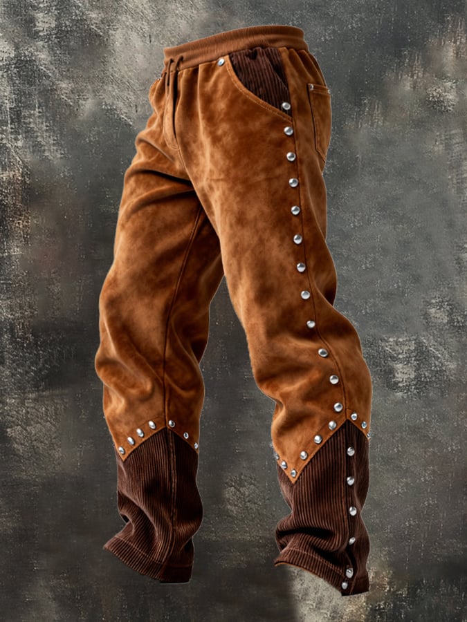 Overton - מכנסי קורדרוי עם תפרים וציציות, בסגנון הרפתקאות וינטג' בחוץ