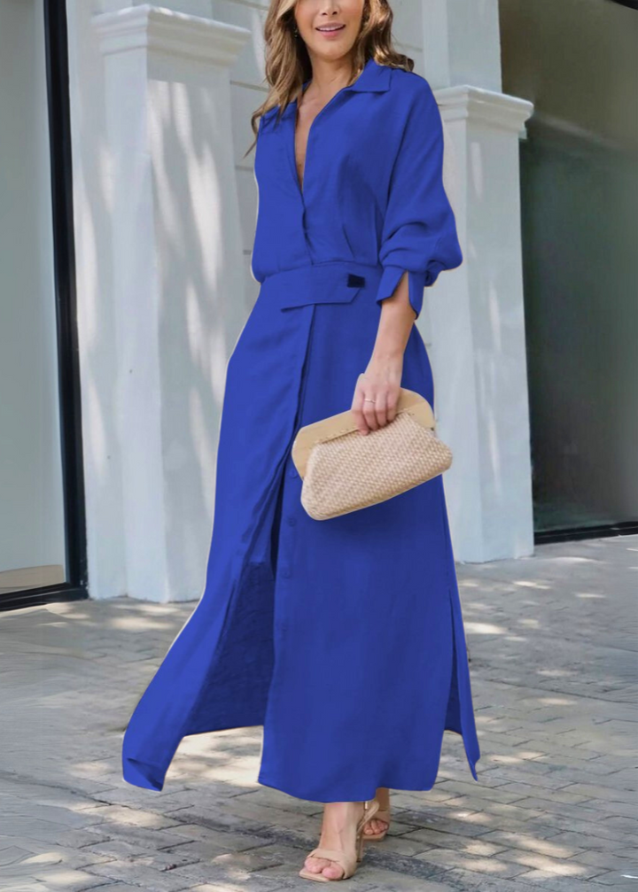 Simona - שמלת מקסי מִכּותָנָה ופשתן