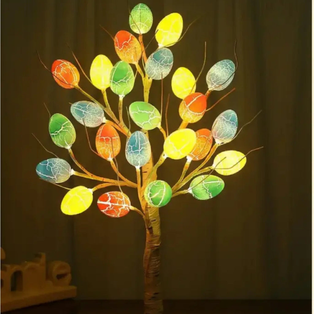 SpringAura - עץ חג הפסחא צבעוני עם נורות LED לעיצוב ביתי חגיגי