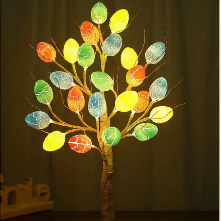 SpringAura - עץ חג הפסחא צבעוני עם נורות LED לעיצוב ביתי חגיגי