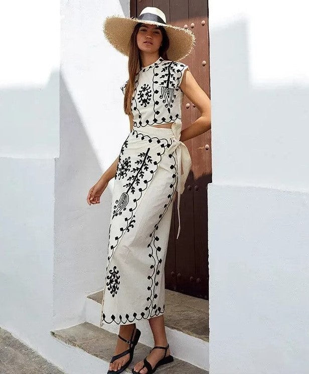 Charitini - סט אלגנטי עם חולצה ללא שרוולים וחצאית מתנפנפת