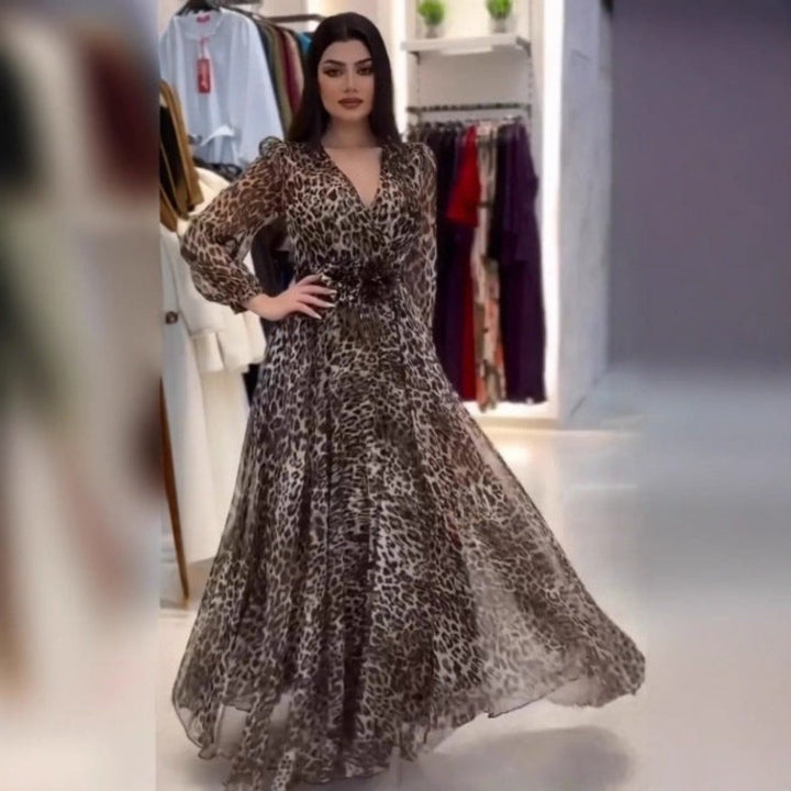 Nalera - שמלת Mxi אלגנטית בהדפס נמר