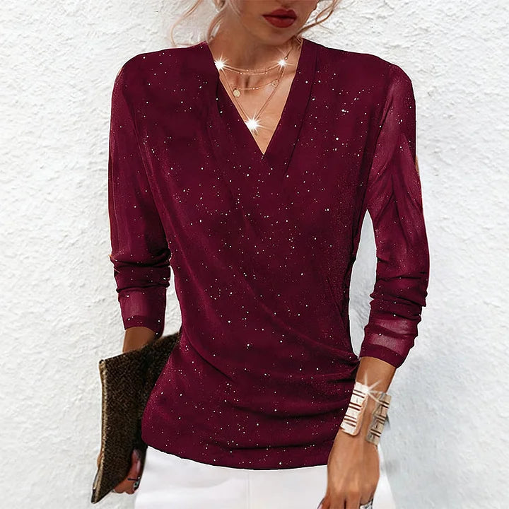 Agnese - חולצת V-Neck אלגנטית עם שרוולים ארוכים