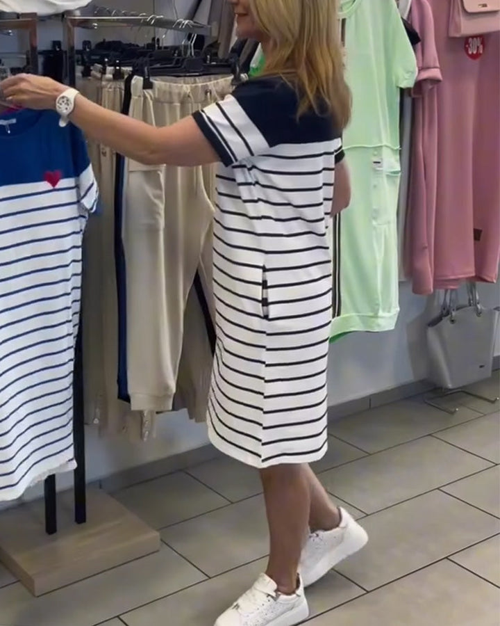 Luella - שמלת פסים יומיומית עם מפתח עגול