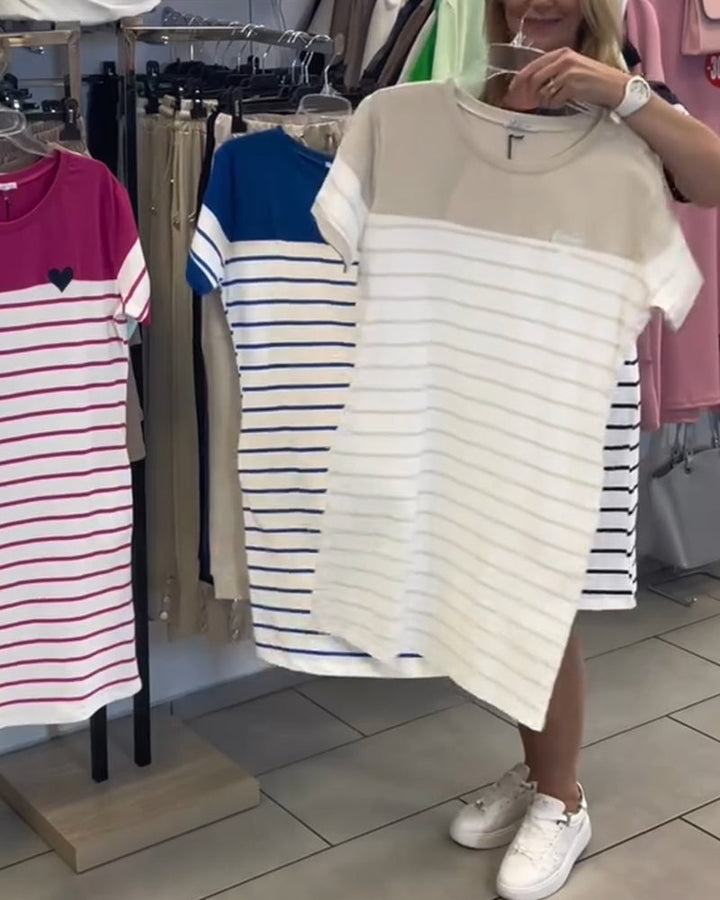 Luella - שמלת פסים יומיומית עם מפתח עגול