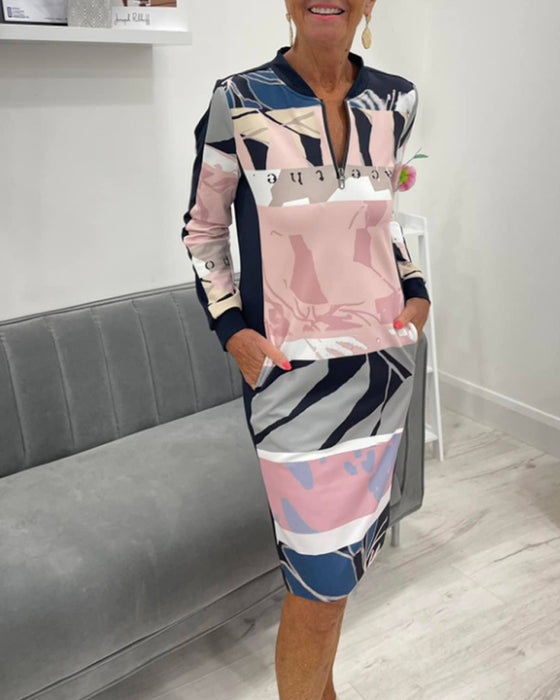 Lexiana - שמלת מידי עם הדפס מופשט ורוכסן