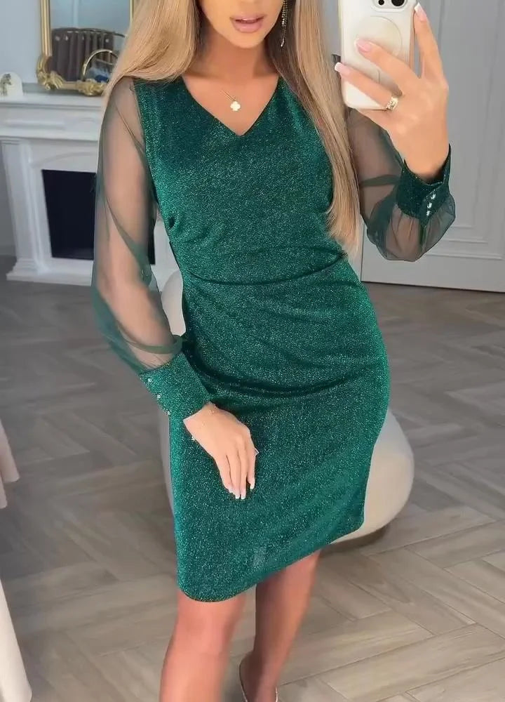 Irisa - שמלת מידי מבד טלאים נוצץ