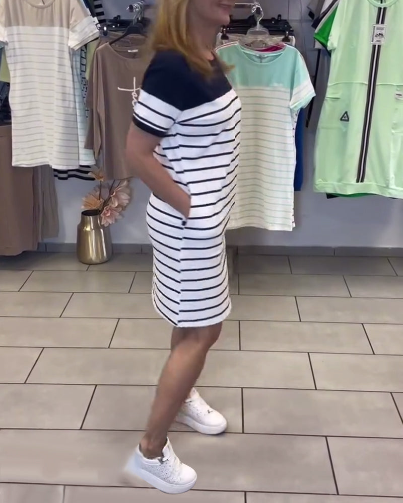 Luella - שמלת פסים יומיומית עם מפתח עגול