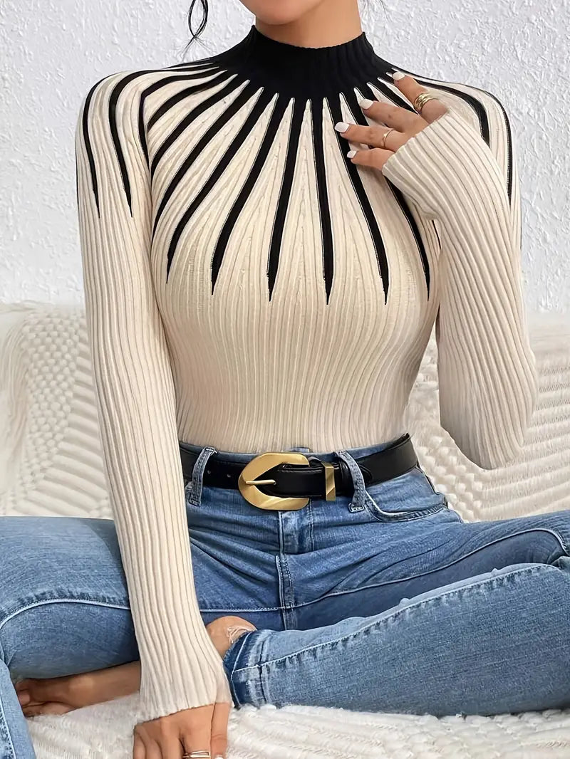 Maider - סוודר אלגנטי עם שרוולים ארוכים וצווארון גבוה