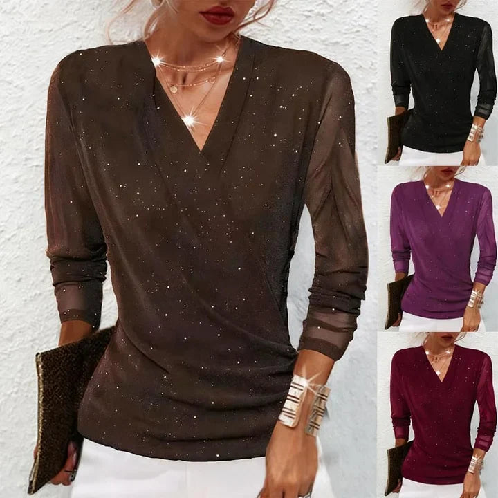 Agnese - חולצת V-Neck אלגנטית עם שרוולים ארוכים
