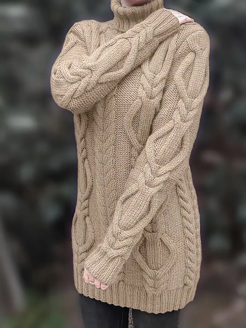 Narda - שמלת סריג עם צווארון גולף ועיצוב צמות