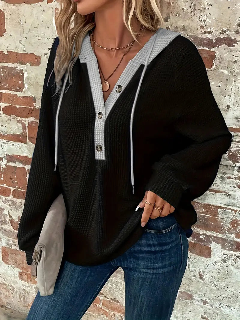 Snezhana - סווטשירט עם שרוולים ארוכים, כפתורים קדמיים ושרוך