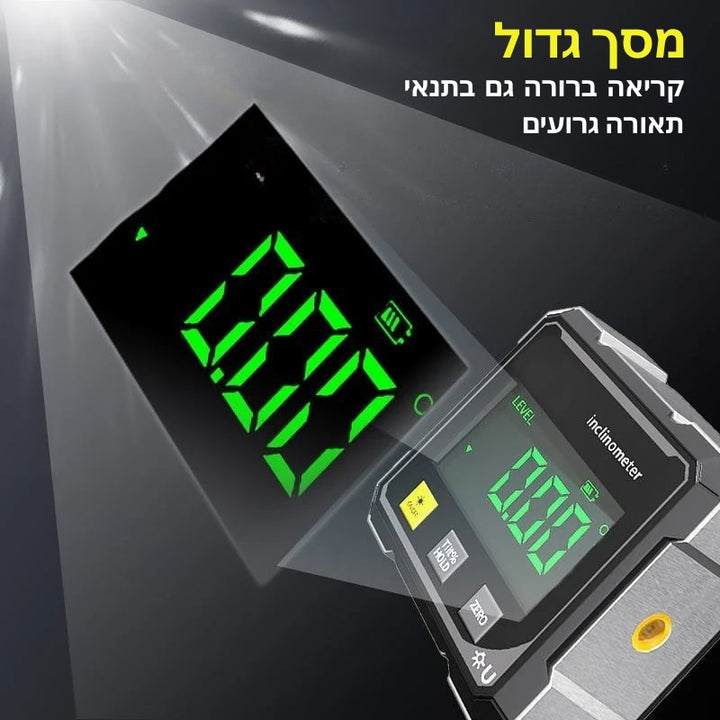 MagPro - מד זווית דיגיטלי מגנטי בעל 4 צדדים עם לייזר