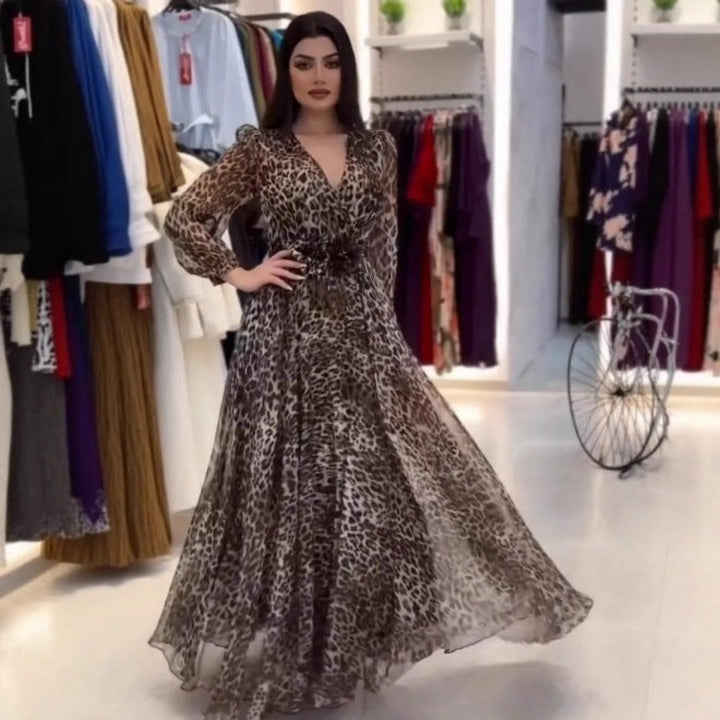 Nalera - שמלת Mxi אלגנטית בהדפס נמר