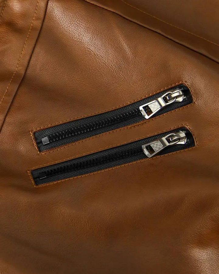 Davor - מעיל עור עם ברדס וסגירת רוכסן כפולה