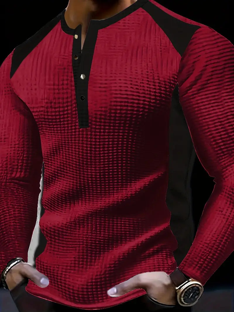 Kyran - חולצת הנלי ארוכת שרוולים עם דוגמת וופל